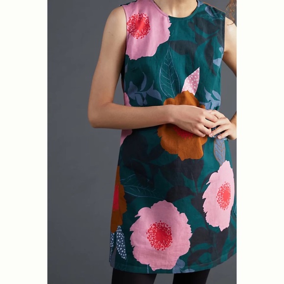 Anthropologie / Conditions Apply Shift Mini Green Floral Dress - Picture 2 of 5